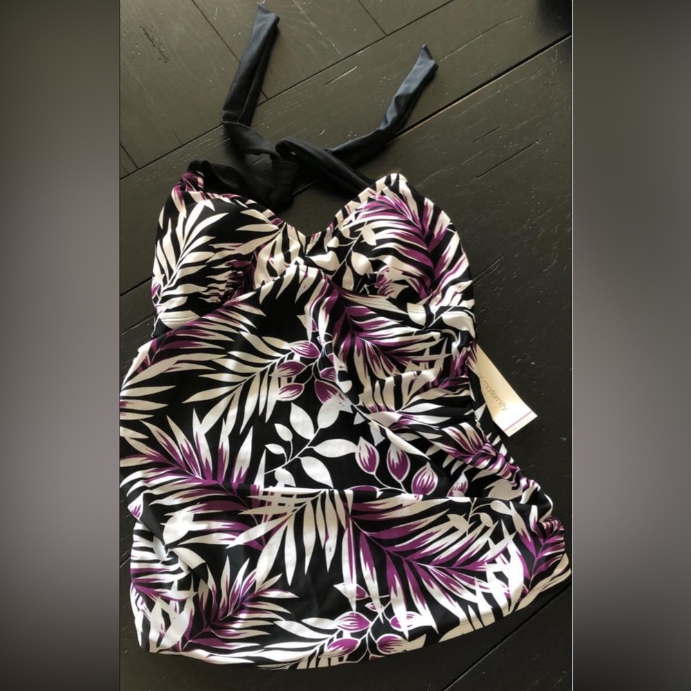 Liz Lange Tankini Women's Size XS Black White Purple Maternity Halter NWT